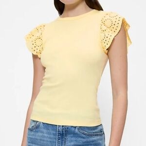 NWT - GAP Cotton Stretch Blend Ribbed Eyelet Flutter Sleeve Yellow Tee - Size L